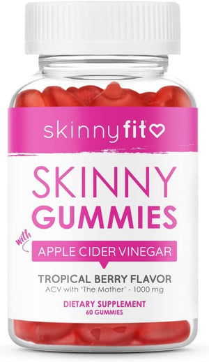 SkinnyFit Skinny Gummies Apple Cider Vinegar Gummies w/ The Mother, Healthy Weight, Immune Support, Vitamin B9, B12, Beetroot, Pomegranate, Vegan-Friendly, 60 Count
