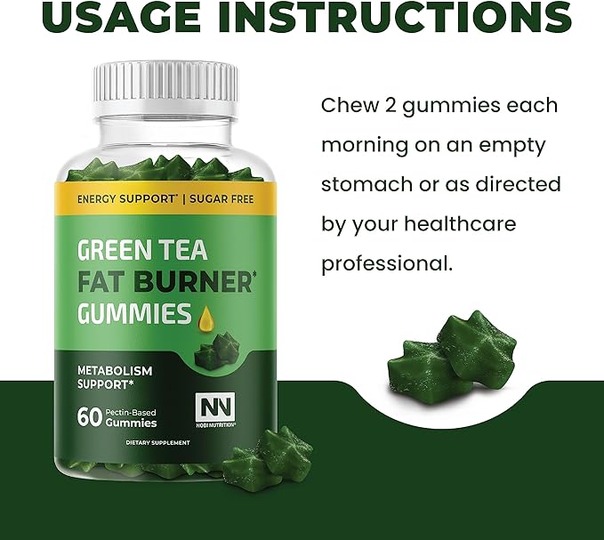Nobi Nutrition Green Tea Fat Burner Gummies for Weight Loss | Metabolism Boost & Appetite Suppressant with Green Coffee Bean Extract & Garcinia Cambogia | Pills to Burn Belly Fat for Women & Men