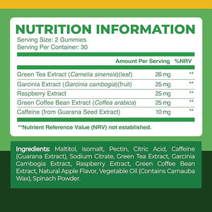 Nobi Nutrition Green Tea Fat Burner Gummies for Weight Loss | Metabolism Boost & Appetite Suppressant with Green Coffee Bean Extract & Garcinia Cambogia | Pills to Burn Belly Fat for Women & Men