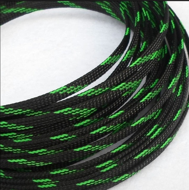 10M/1LOT 3MM 4MM 6MM 8MM 10MM 12MM 16MM Flat PET Sleeves Braided Expandable Cable Wire Snakeskin Sleeving black red blue green
